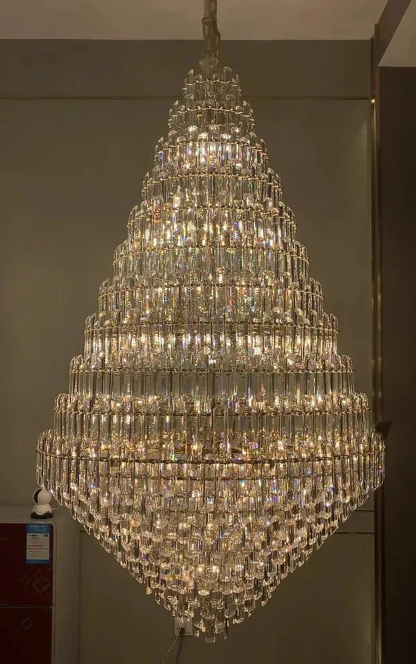 Extra Large Oversized Multi - tiered Crystal Chandelier - D23.6" *H35.4"Champagne GoldBlushlighting