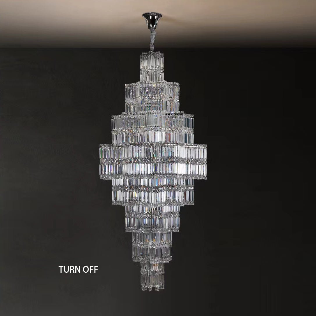 Extra Large Plaza Hall Multi - Tier Crystal Chandelier Foyer Living Room Staircase Ceiling Lighting Fixture In Chrome/ Silver Finish - Small/21 Lights/6 Layers/D22.7" * H27.8‘’ChromeWarm LightBlushlighting