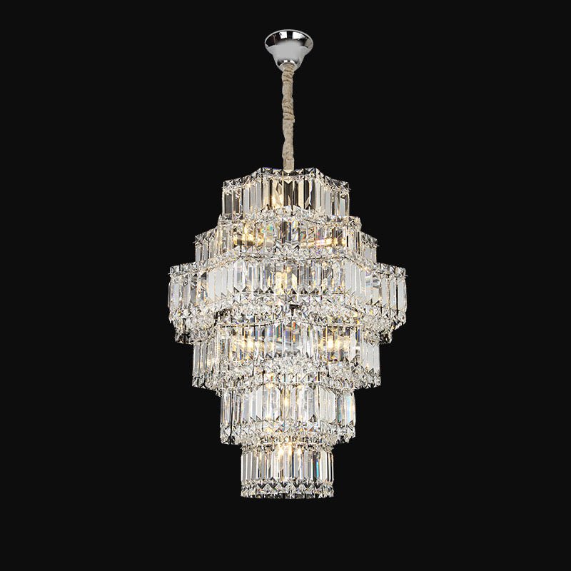 Extra Large Plaza Hall Multi - Tier Crystal Chandelier Foyer Living Room Staircase Ceiling Lighting Fixture In Chrome/ Silver Finish - 24 Lights/D23.6"*H53.5"ChromeWarm LightBlushlighting