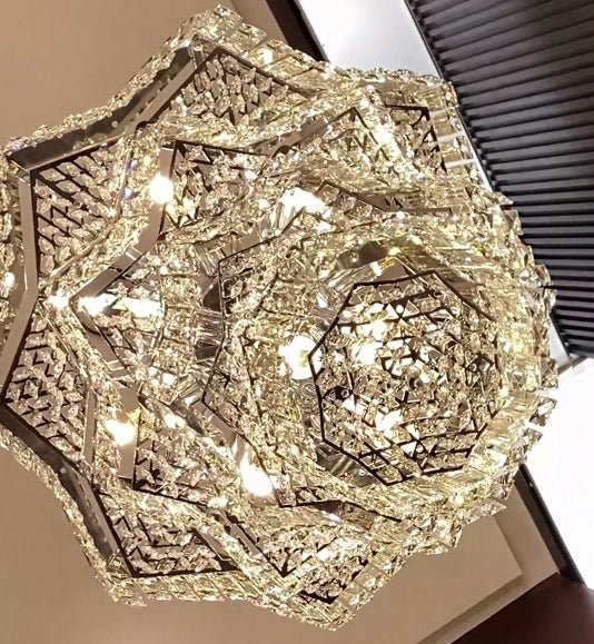 Extra Large Plaza Hall Multi - Tier Crystal Chandelier Foyer Living Room Staircase Ceiling Lighting Fixture In Chrome/ Silver Finish - Small/21 Lights/6 Layers/D22.7" * H27.8‘’ChromeWarm LightBlushlighting