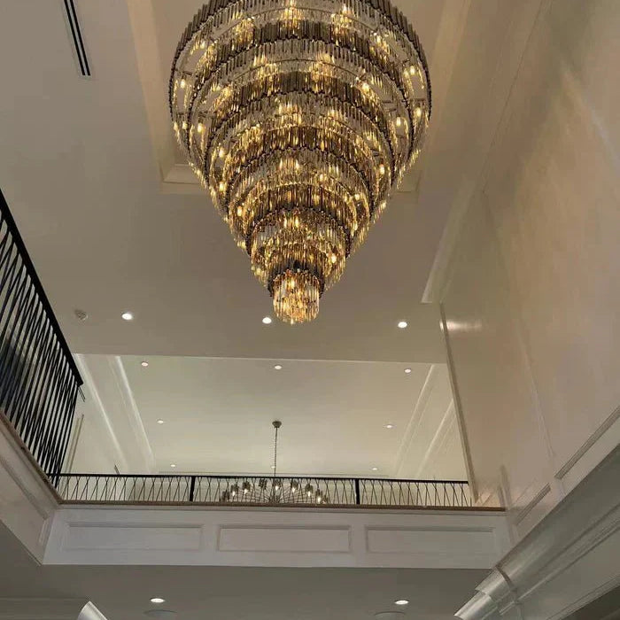 Extra Large Round Cone Tiered Crystal Chandelier for Foyer/Enterway/Living Room - Blushlighting