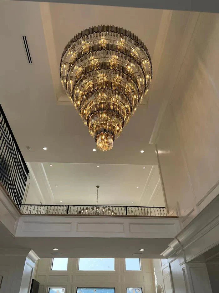 Extra Large Round Cone Tiered Crystal Chandelier for Foyer/Enterway/Living Room - Blushlighting