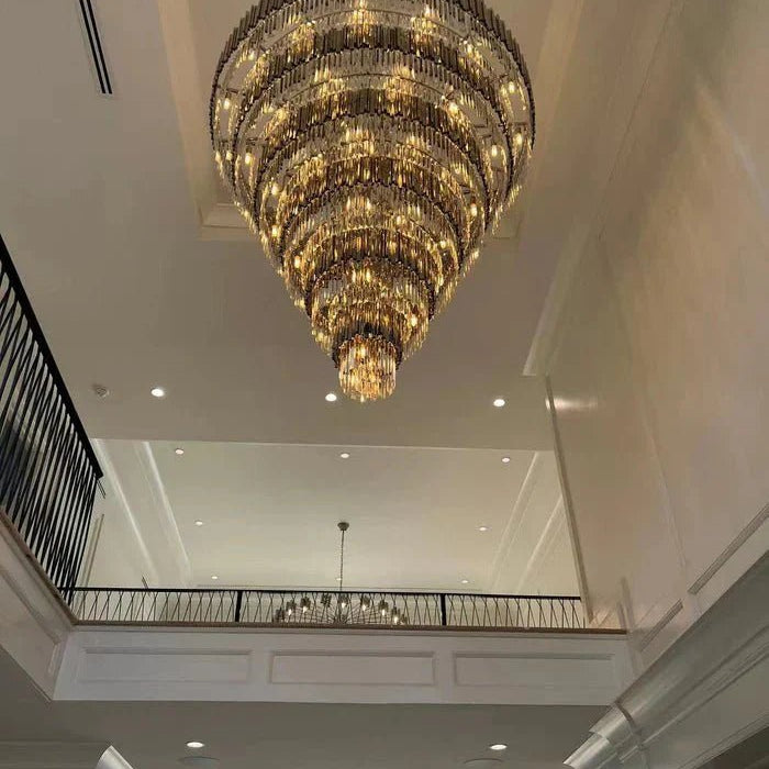 Extra Large Round Cone Tiered Crystal Chandelier for Foyer/Enterway/Living Room - D43"*H47"/117.2kgWarm LightBlushlighting