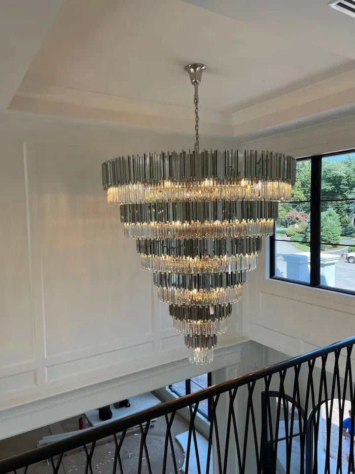 Extra Large Round Cone Tiered Crystal Chandelier for Foyer/Enterway/Living Room - Blushlighting