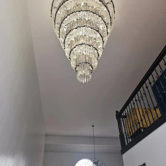 Extra Large Round Cone Tiered Crystal Chandelier for Foyer/Enterway/Living Room - D43"*H47"/117.2kgWarm LightBlushlighting