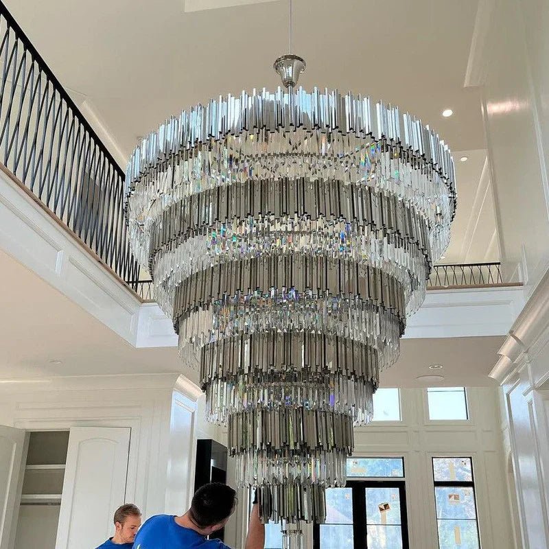 Extra Large Round Cone Tiered Crystal Chandelier for Foyer/Enterway/Living Room - Blushlighting