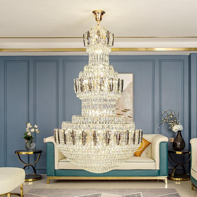 Extra Large Round Crystal Chandelier Luxury Foyer High Ceiling Light Fixture For Living Room/ Hotel Hall Entrance - D39.4"*H63"/ 30 LightsWhite LightBlushlighting