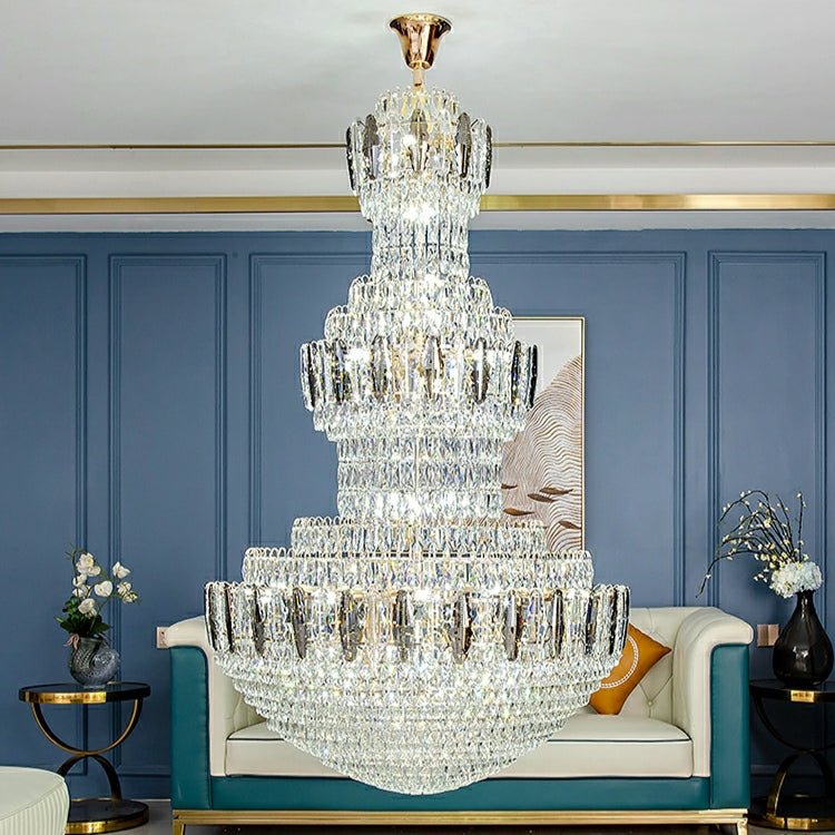Extra Large Round Crystal Chandelier Luxury Foyer High Ceiling Light Fixture For Living Room/ Hotel Hall Entrance - D39.4"*H63"/ 30 LightsWhite LightBlushlighting