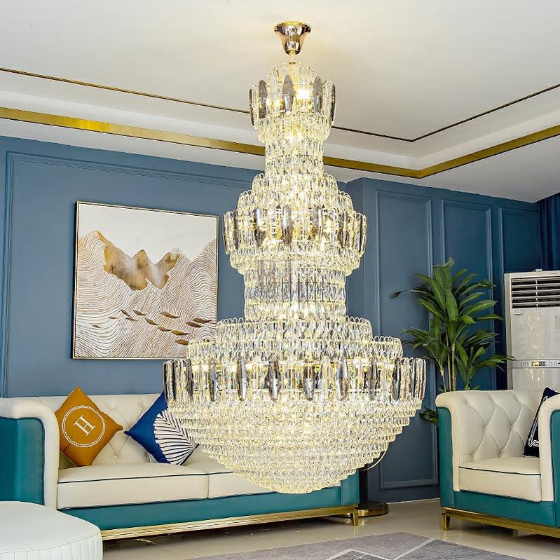 Extra Large Round Crystal Chandelier Luxury Foyer High Ceiling Light Fixture For Living Room/ Hotel Hall Entrance - D39.4"*H63"/ 30 LightsWhite LightBlushlighting