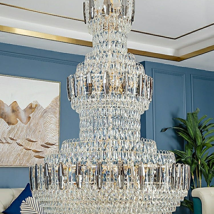 Extra Large Round Crystal Chandelier Luxury Foyer High Ceiling Light Fixture For Living Room/ Hotel Hall Entrance - D39.4"*H63"/ 30 LightsWhite LightBlushlighting
