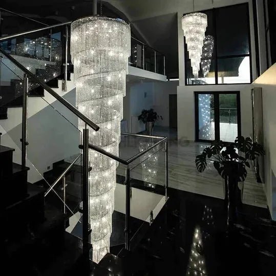 Extra Large Spiral Tiered Long Crystal Chandelier Luxury Crystal Tassel Light Fixture For Staircase/Entryway - D59.1"*H118.1"GoldBlushlighting