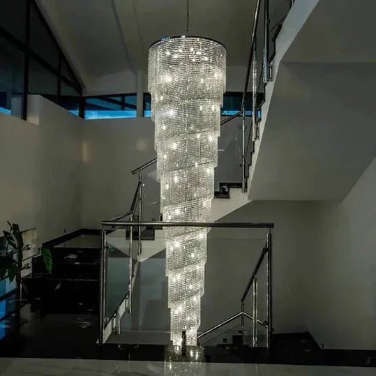 Extra Large Spiral Tiered Long Crystal Chandelier Luxury Crystal Tassel Light Fixture For Staircase/Entryway - D47.2"*H98.4"GoldBlushlighting