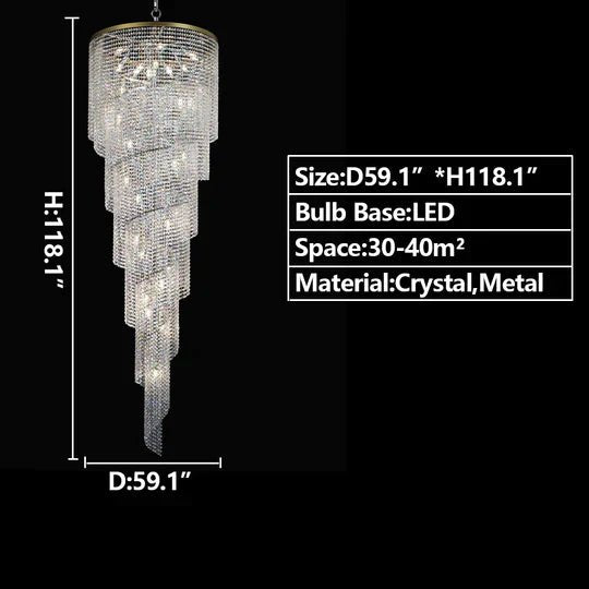Extra Large Spiral Tiered Long Crystal Chandelier Luxury Crystal Tassel Light Fixture For Staircase/Entryway - D31.5"*H70.9"GoldBlushlighting