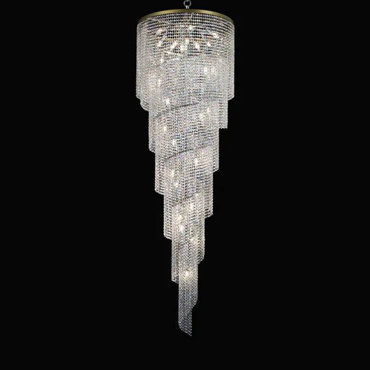 Extra Large Spiral Tiered Long Crystal Chandelier Luxury Crystal Tassel Light Fixture For Staircase/Entryway - D31.5"*H70.9"GoldBlushlighting