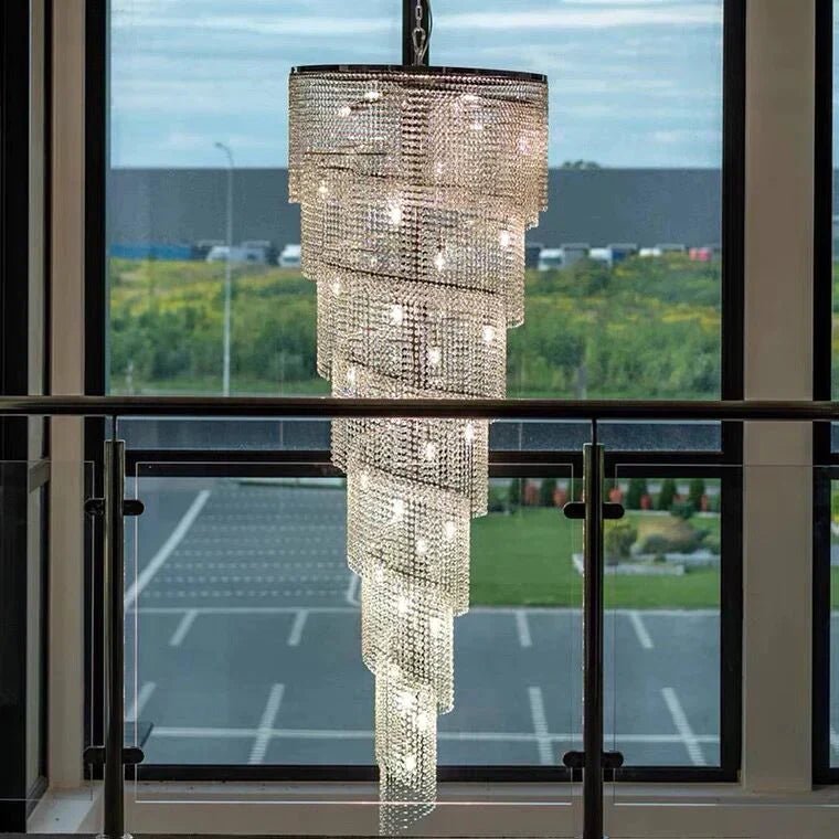 Extra Large Spiral Tiered Long Crystal Chandelier Luxury Crystal Tassel Light Fixture For Staircase/Entryway - D47.2"*H98.4"GoldBlushlighting