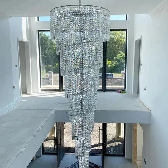 Extra Large Spiral Tiered Long Crystal Chandelier Luxury Crystal Tassel Light Fixture For Staircase/Entryway - D59.1"*H118.1"GoldBlushlighting