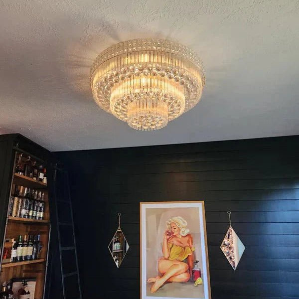 Extra Large Three Layers Round Luxury Flush Mounted Crystal Chandelier for Living Room - D31.5"*H14.2"Warm LightBlushlighting