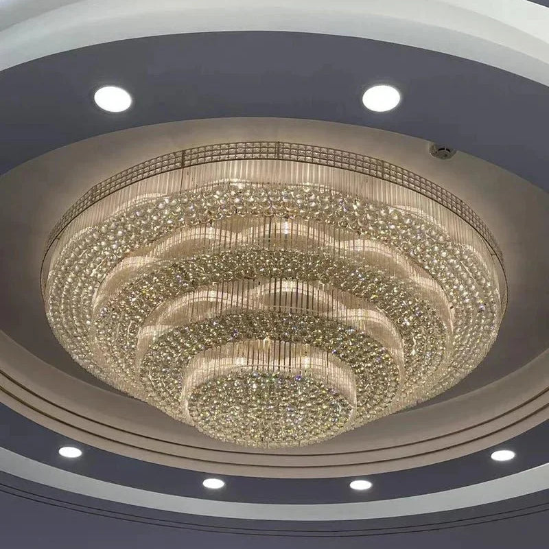 Extra Large Three Layers Round Luxury Flush Mounted Crystal Chandelier for Living Room - Blushlighting