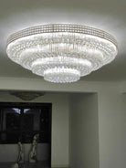 Extra Large Three Layers Round Luxury Flush Mounted Crystal Chandelier for Living Room - Blushlighting