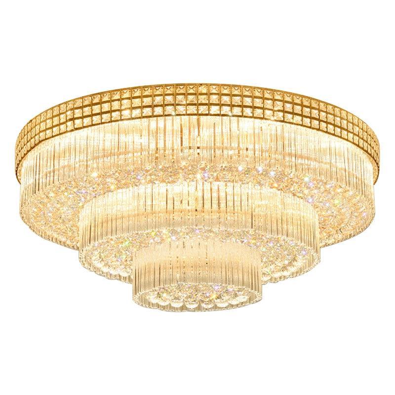 Extra Large Three Layers Round Luxury Flush Mounted Crystal Chandelier for Living Room - D31.5"*H14.2"Warm LightBlushlighting