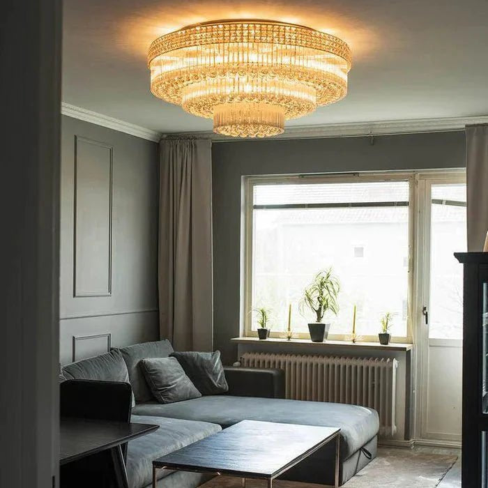 Extra Large Three Layers Round Luxury Flush Mounted Crystal Chandelier for Living Room - D31.5"*H14.2"Warm LightBlushlighting