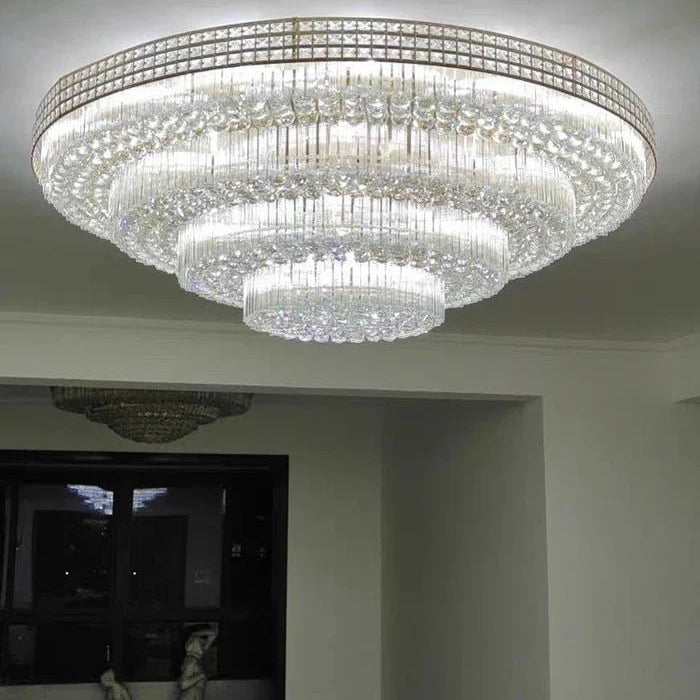Extra Large Three Layers Round Luxury Flush Mounted Crystal Chandelier for Living Room - D31.5"*H14.2"Warm LightBlushlighting