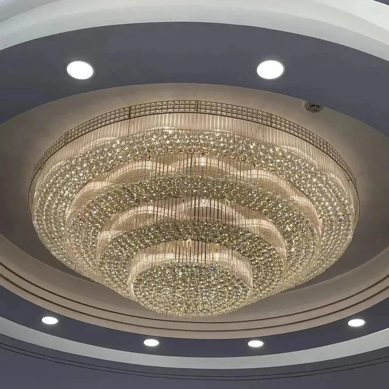 Extra Large Three Layers Round Luxury Flush Mounted Crystal Chandelier for Living Room - D31.5"*H14.2"Warm LightBlushlighting