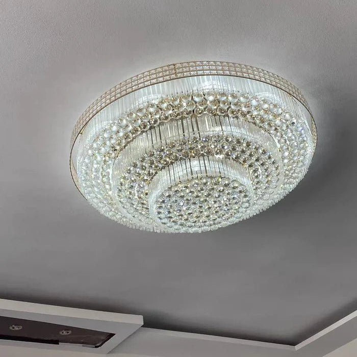 Extra Large Three Layers Round Luxury Flush Mounted Crystal Chandelier for Living Room - Blushlighting