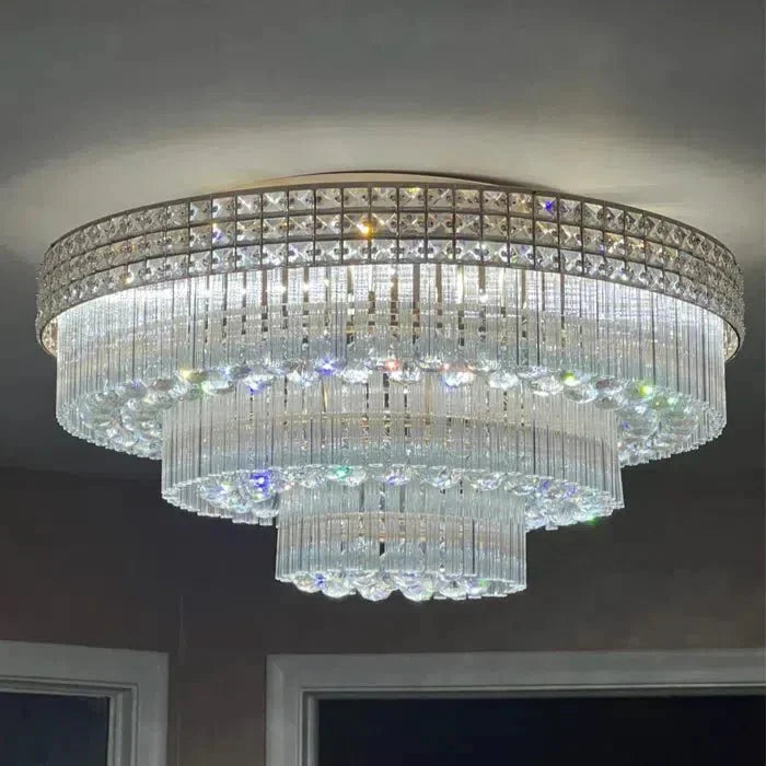 Extra Large Three Layers Round Luxury Flush Mounted Crystal Chandelier for Living Room - Blushlighting