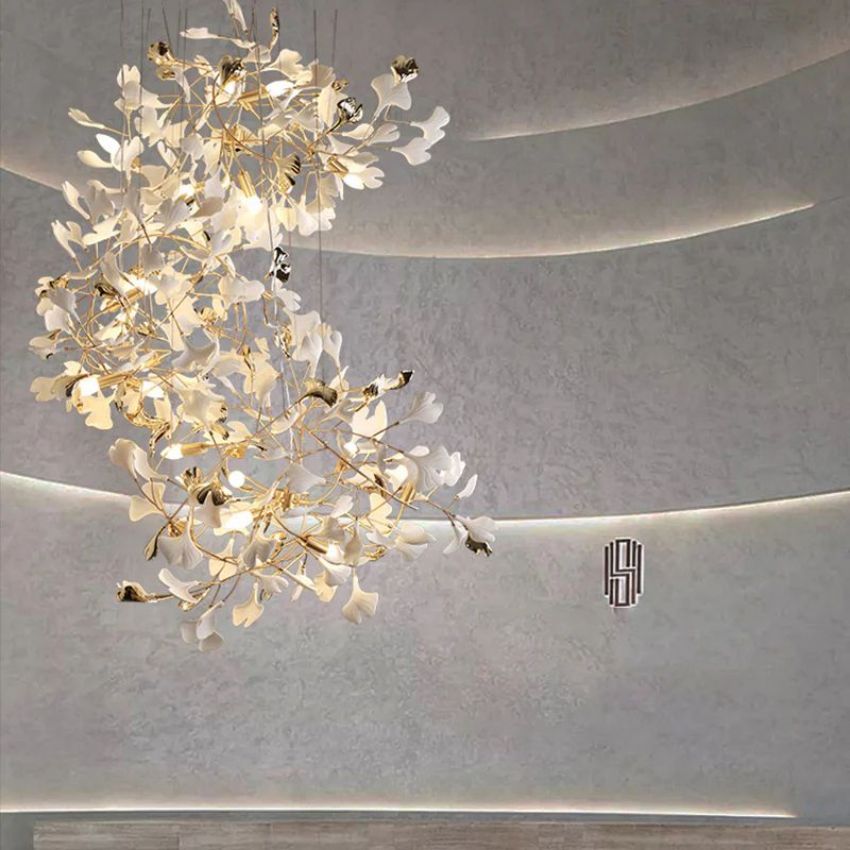 Ceramic Gingko Staircase Branch Chandelier-Blushlighting