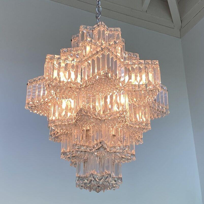Fashion Star Shaped Chandelier Crystal Ceiling Light Fixture For Small Living Room/ Bedroom - 4 Layers / D23.6"*H15.8"/26kgWarm LightBlushlighting