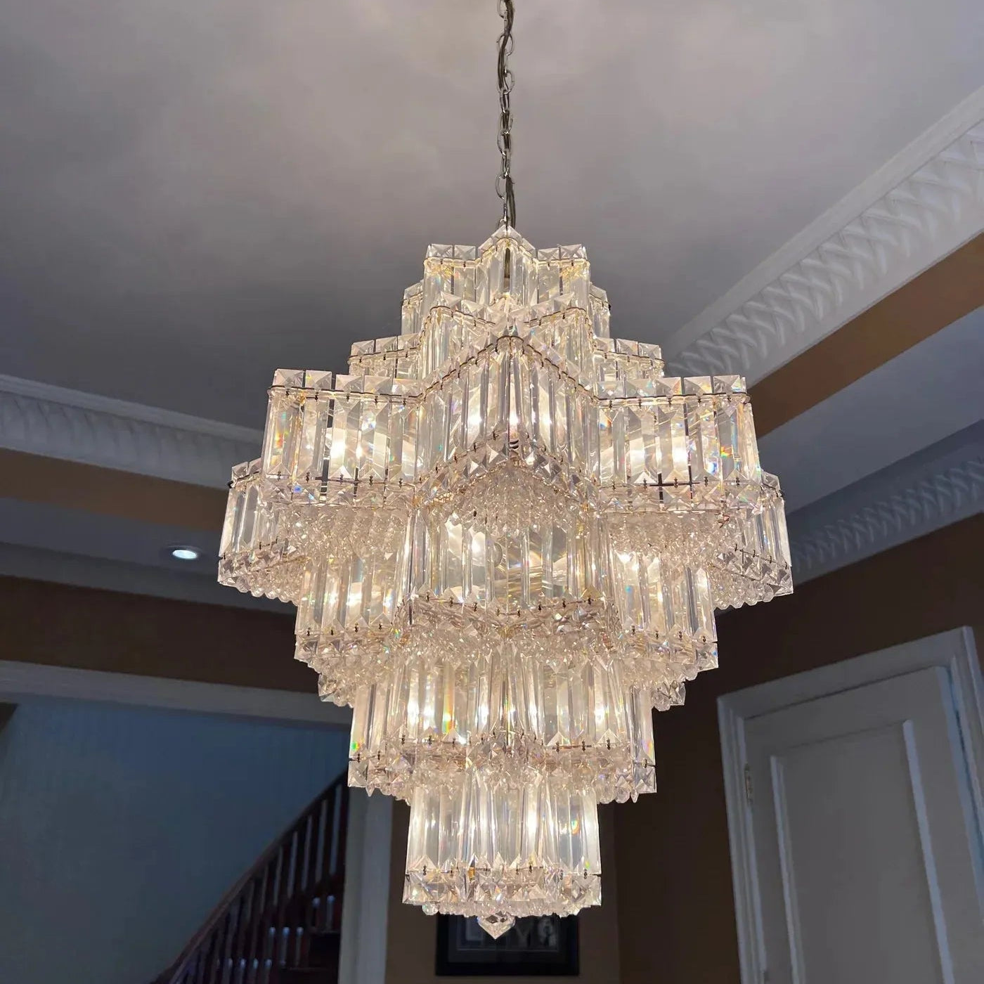 Fashion Star Shaped Chandelier Crystal Ceiling Light Fixture For Small Living Room/ Bedroom - 4 Layers / D23.6"*H15.8"/26kgWarm LightBlushlighting