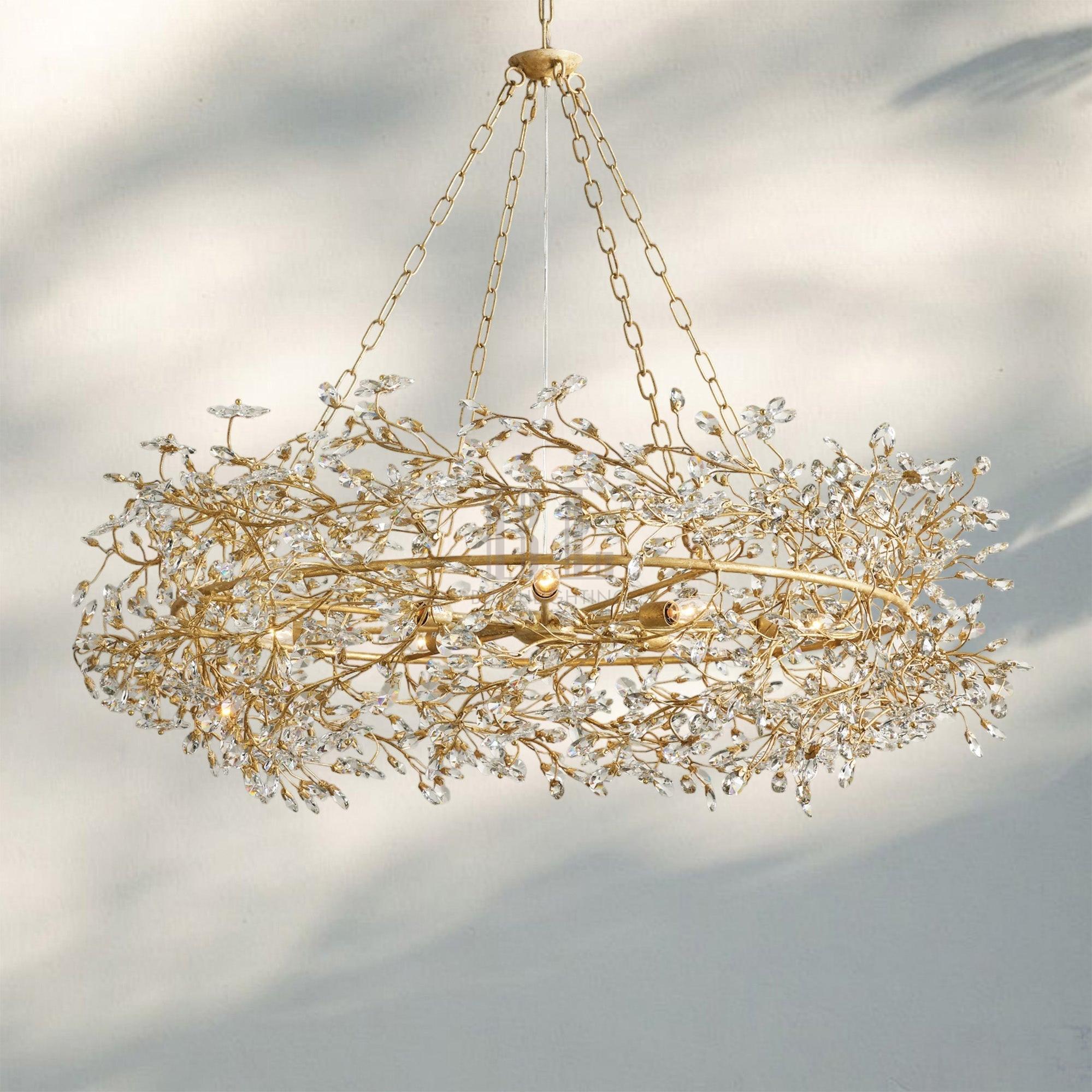 Fiore Crown Crystal Branch Chandelier 39" 48" 60“-Gold-48"-
