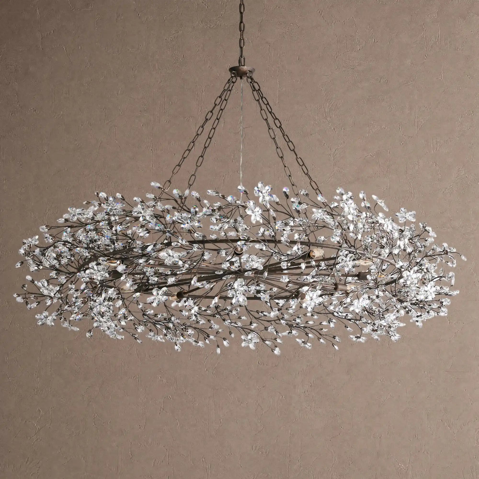 Fiore Crown Crystal Branch Chandelier 39" 48" 60“ - Brass/Amber60"Blushlighting