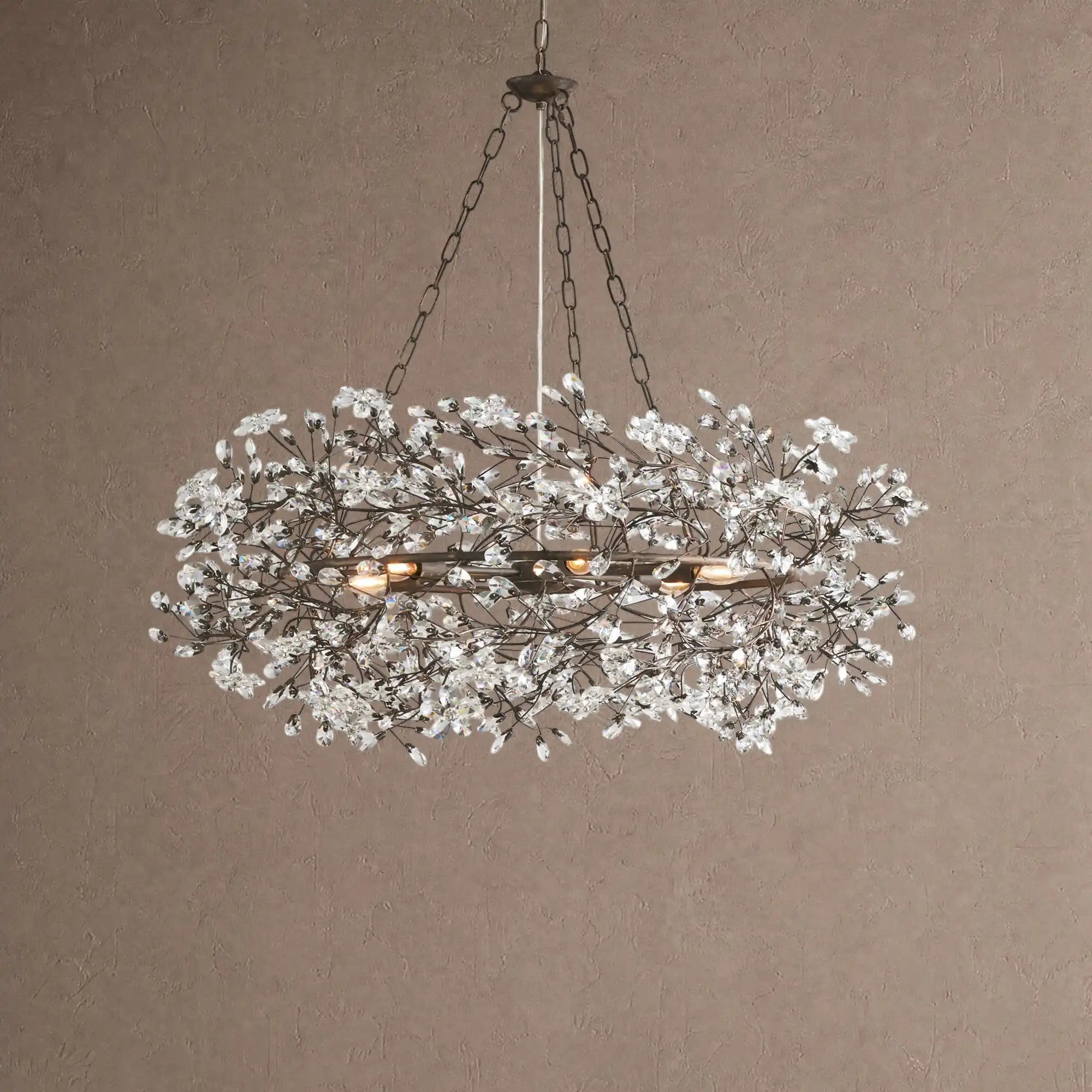 Fiore Crown Crystal Branch Chandelier 39" 48" 60“ - Black39"Blushlighting