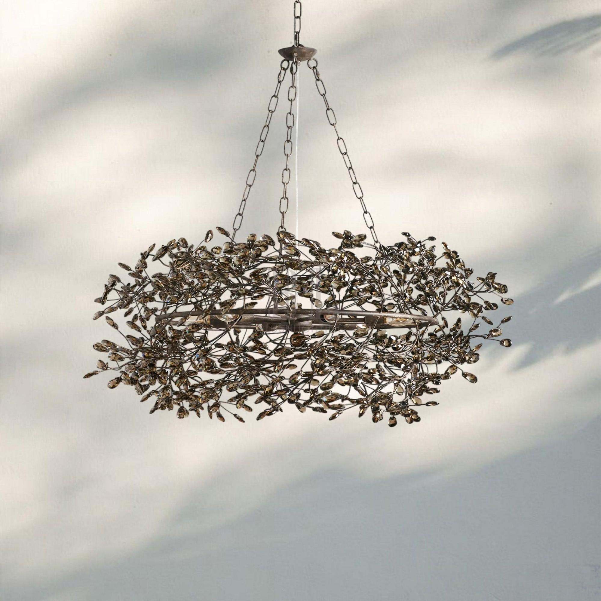 Fiore Crown Crystal Branch Chandelier 39" 48" 60“-Bronze/Smoke-39"-