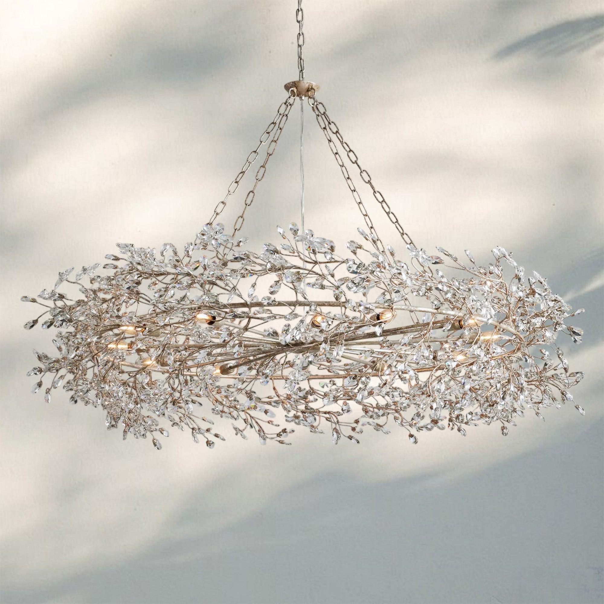 Fiore Crown Crystal Branch Chandelier 39" 48" 60“-Silver-60"-