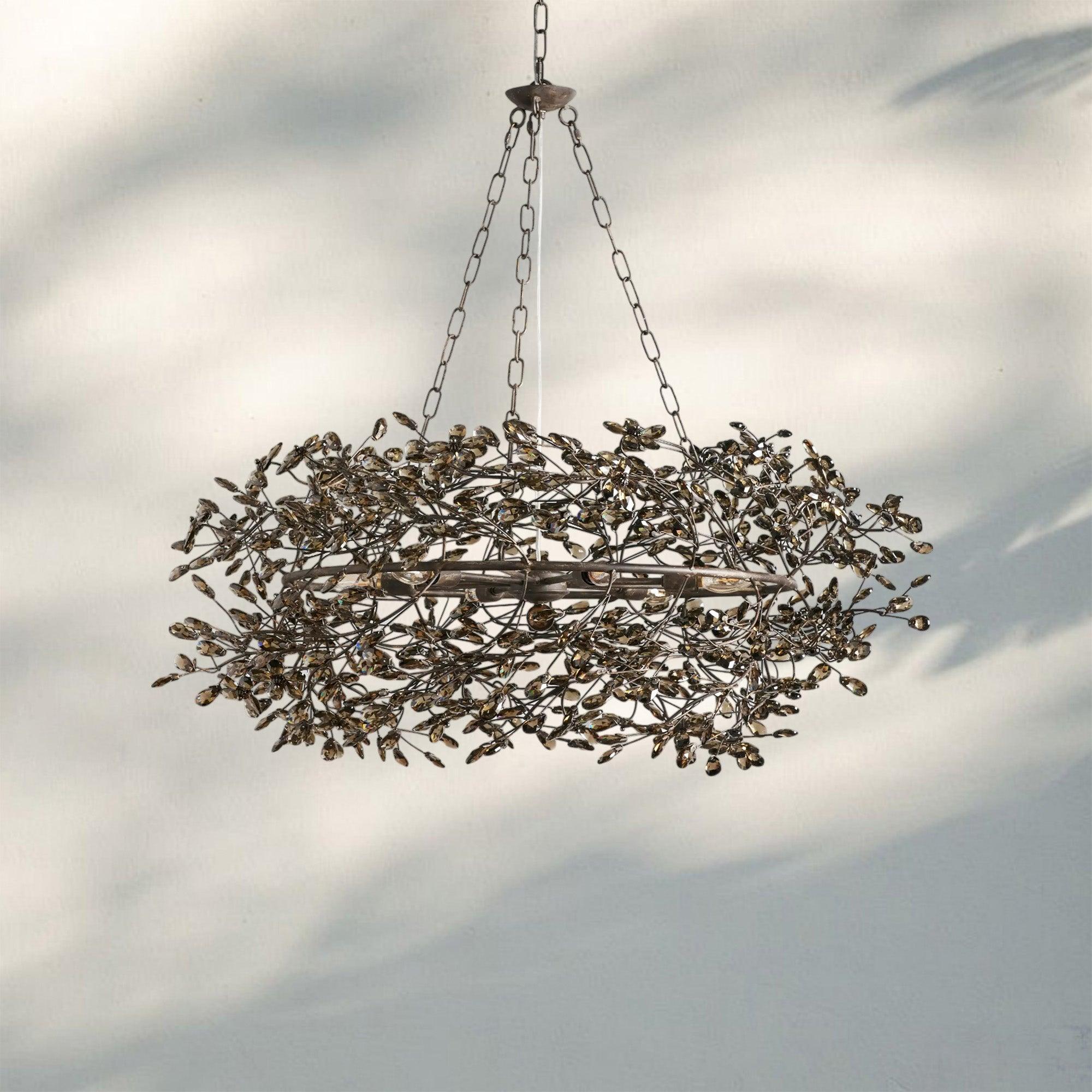 Fiore Crown Crystal Branch Chandelier 39" 48" 60“-Bronze/Smoke-39"-