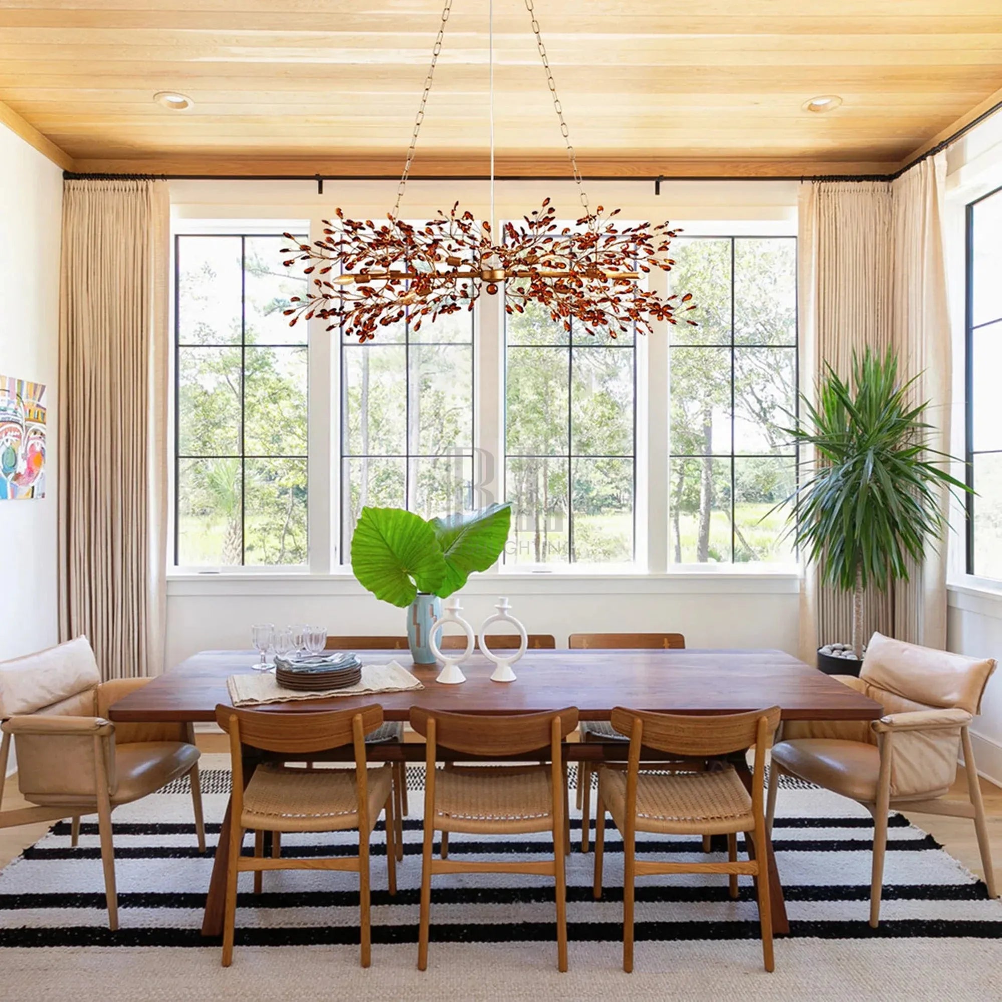 Fiore Linear Chandelier 43" 51" 68"W-Brass/Amber-51"-Blushlighting