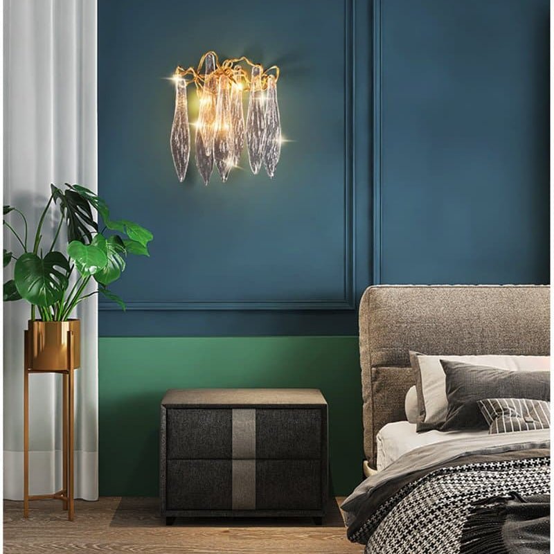 Flake Long Crystal Branch Brass Wall Sconce-Blushlighting