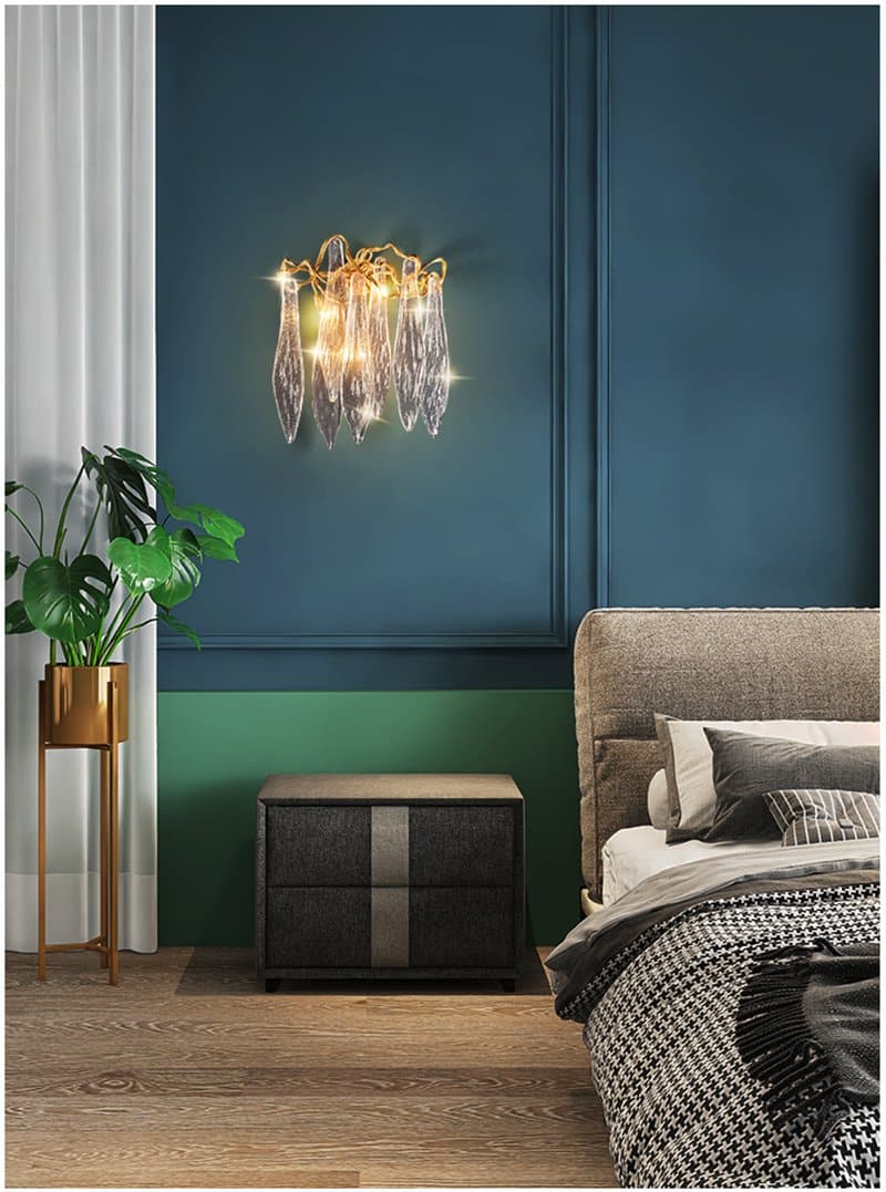 Flake Long Crystal Branch Brass Wall Sconce-Blushlighting