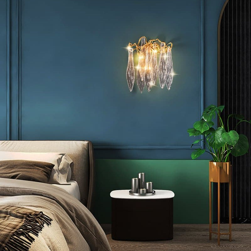 Flake Long Crystal Branch Brass Wall Sconce-Blushlighting