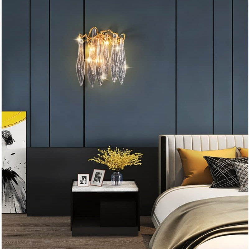 Flake Long Crystal Branch Brass Wall Sconce-Blushlighting
