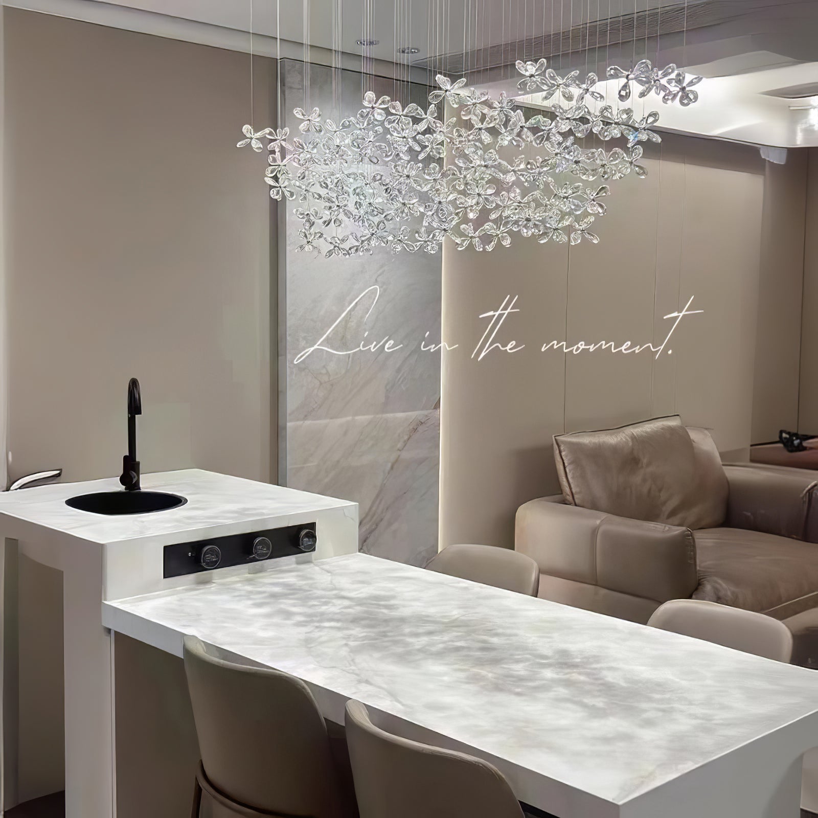 Floating Butterfly Chandelier - Long Canopy L 39.4″ x H 9.8″ x H 59.1″Silver & ClearWarm LightBlushlighting