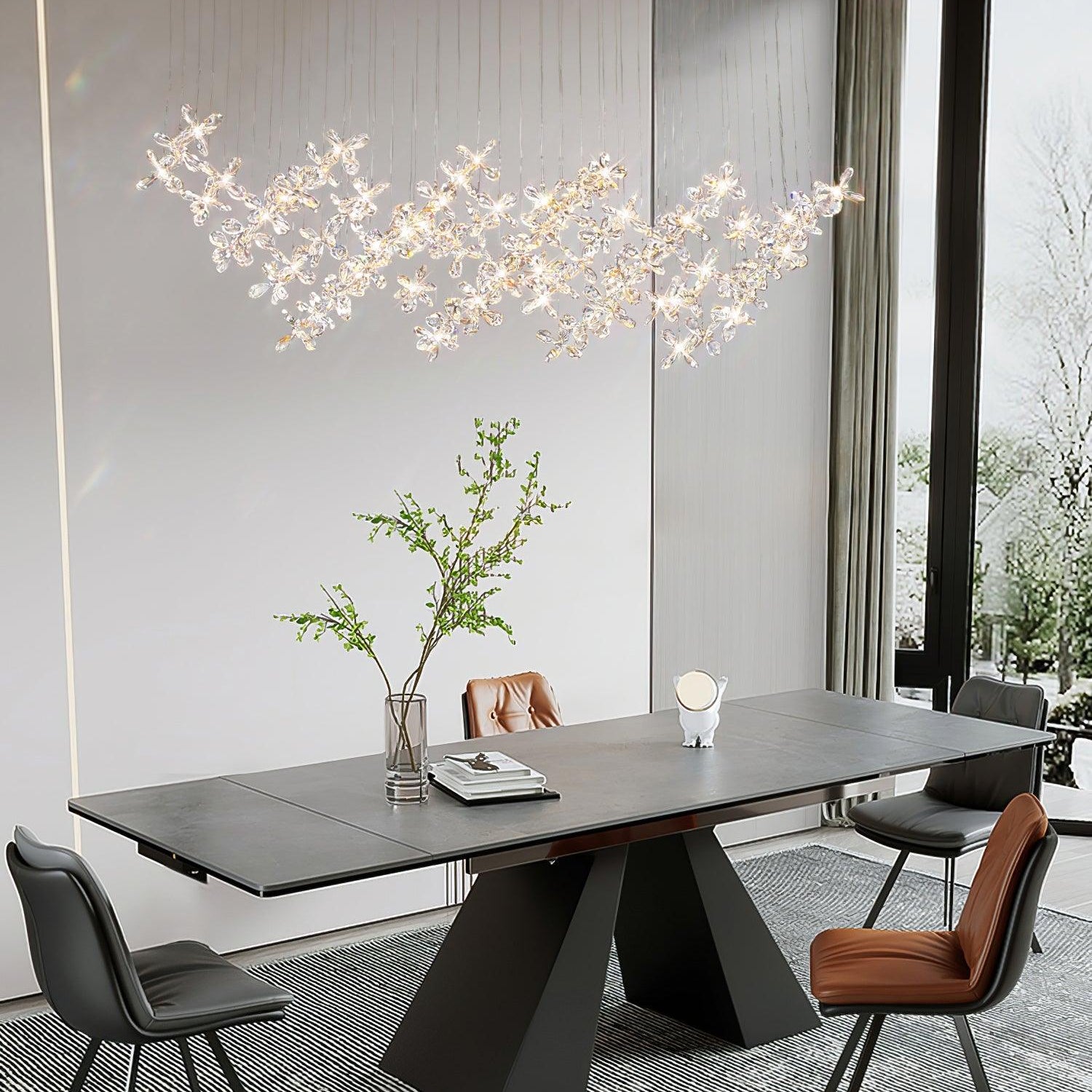 Floating Butterfly Chandelier - Long Canopy L 39.4″ x H 9.8″ x H 59.1″Silver & ClearWarm LightBlushlighting