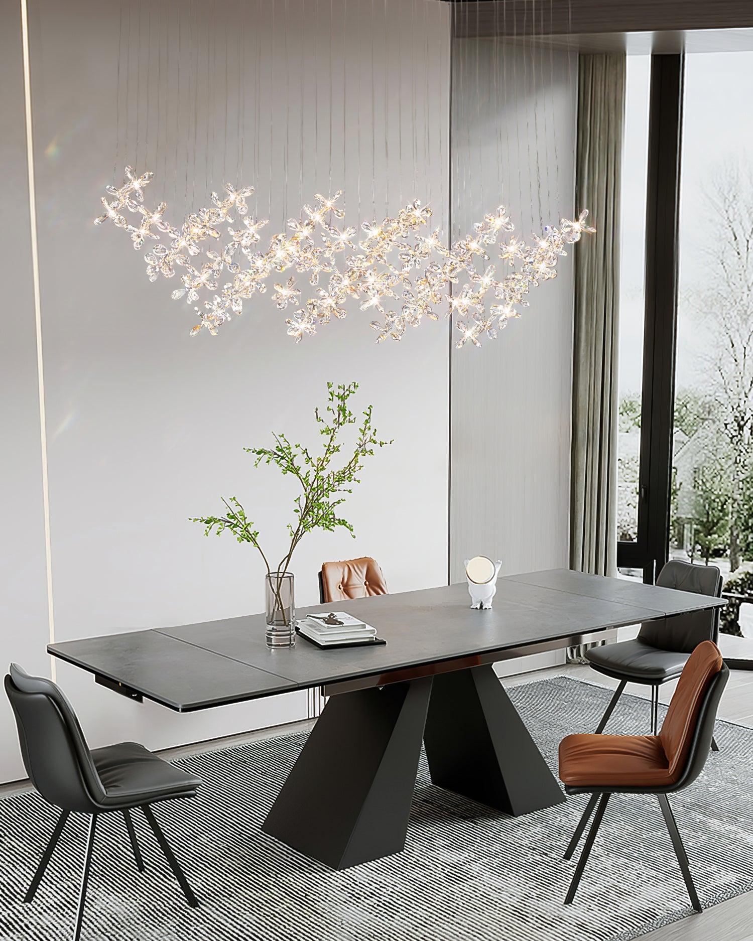 Floating Butterfly Chandelier - Long Canopy L 39.4″ x H 9.8″ x H 59.1″Silver & ClearWarm LightBlushlighting