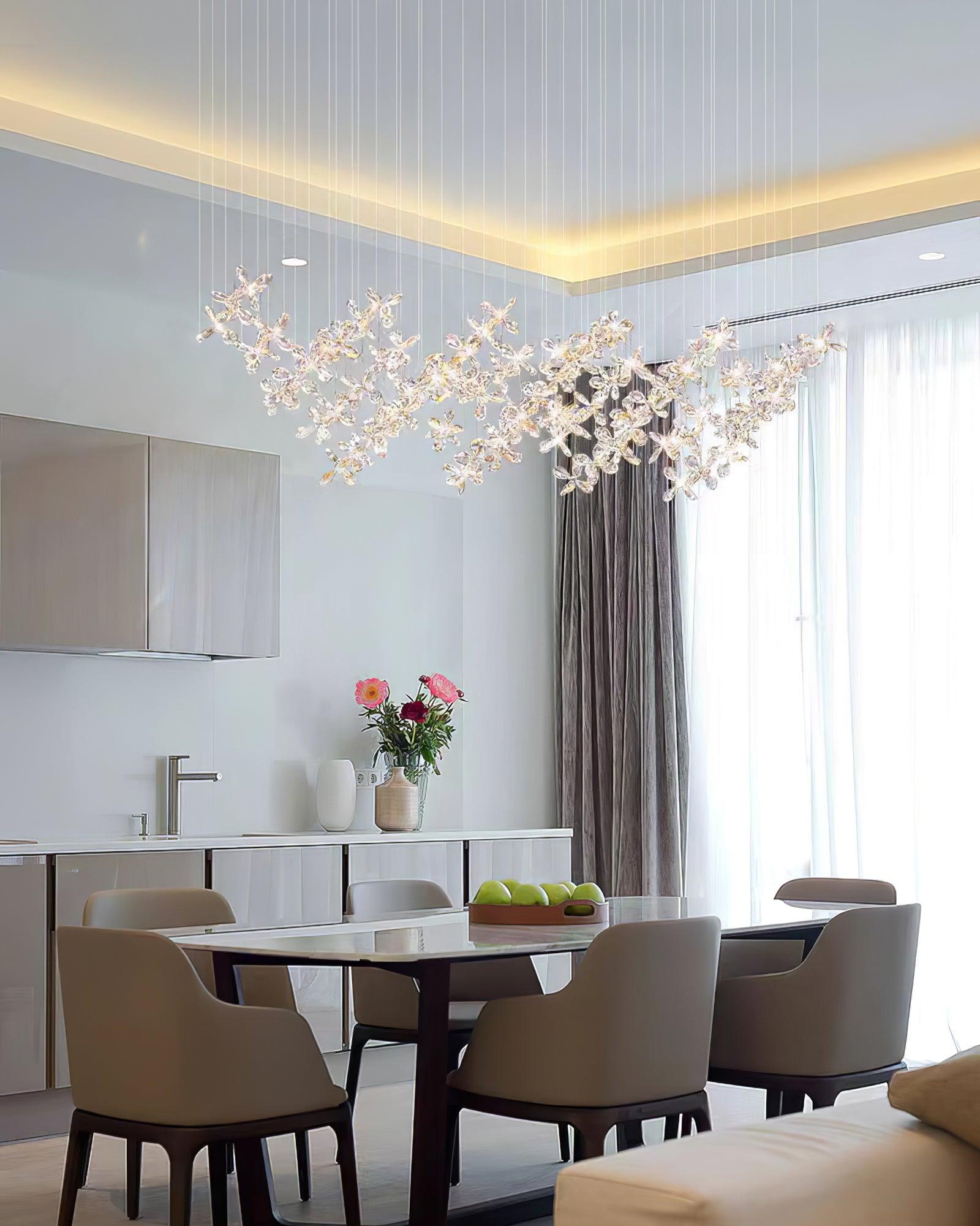 Floating Butterfly Chandelier - Long Canopy L 39.4″ x H 9.8″ x H 59.1″Silver & ClearWarm LightBlushlighting