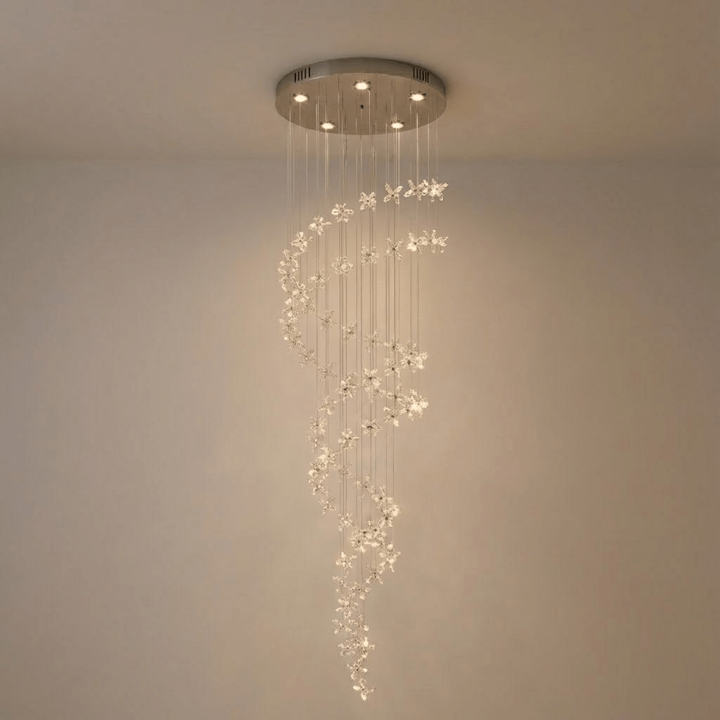 Floating Butterfly Chandelier - Round Canopy∅ 15.7″ x H 78.7″Silver & ClearWarm LightBlushlighting