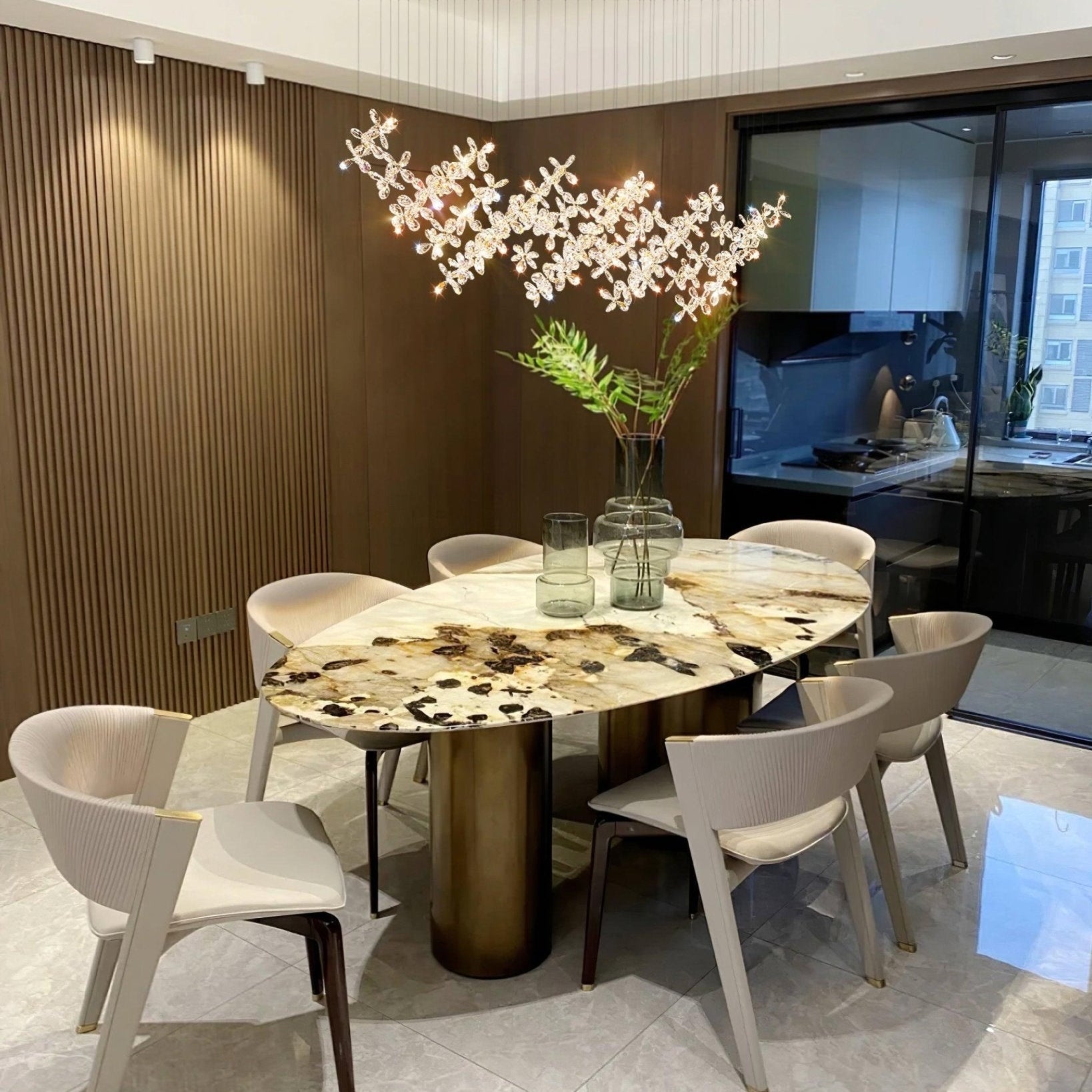 Floating Butterfly Chandelier - Long Canopy L 39.4″ x H 9.8″ x H 59.1″Silver & ClearWarm LightBlushlighting