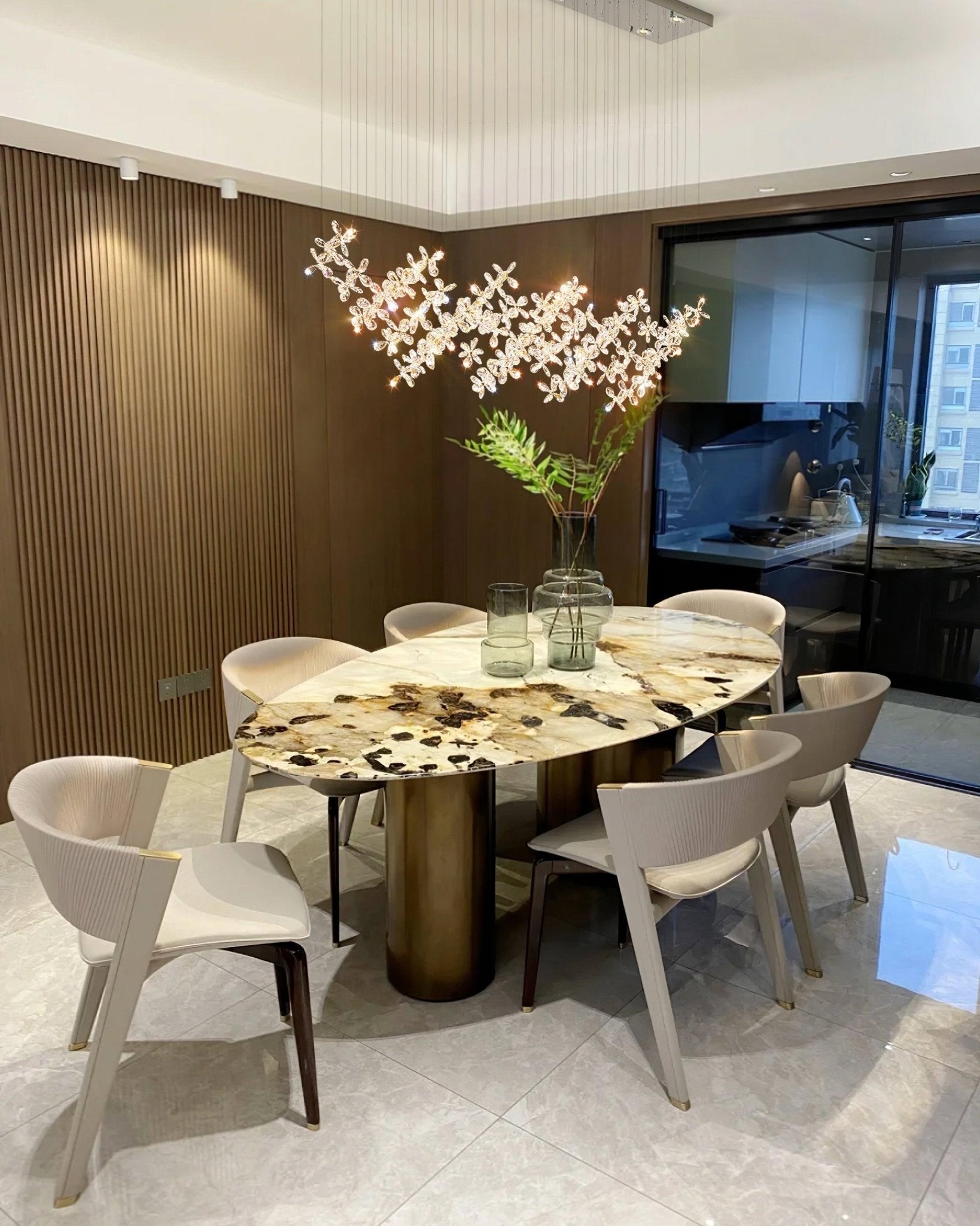 Floating Butterfly Chandelier - Long Canopy L 39.4″ x H 9.8″ x H 59.1″Silver & ClearWarm LightBlushlighting